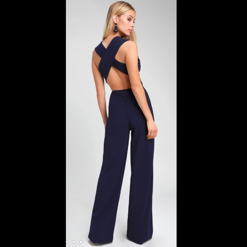 LuLu’s Jumpsuit - Thinking Out Loud Navy Blue Backless